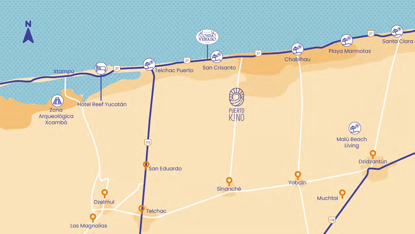 Mapa de ubicación Puerto Kino – San Crisanto, Yucatán